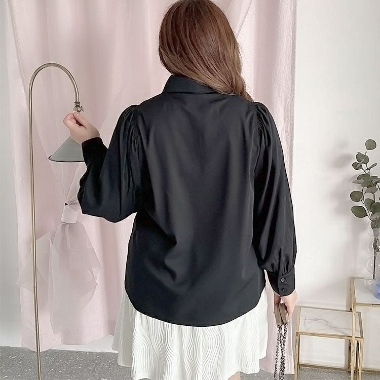 大きいサイズ レディース ボウタイ付きボリュームスリーブブラウス　fem-389