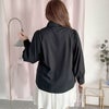 大きいサイズ レディース ボウタイ付きボリュームスリーブブラウス　fem-389 ブラック