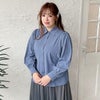 大きいサイズ レディース ボウタイ付きボリュームスリーブブラウス　fem-389 ブルーグレー