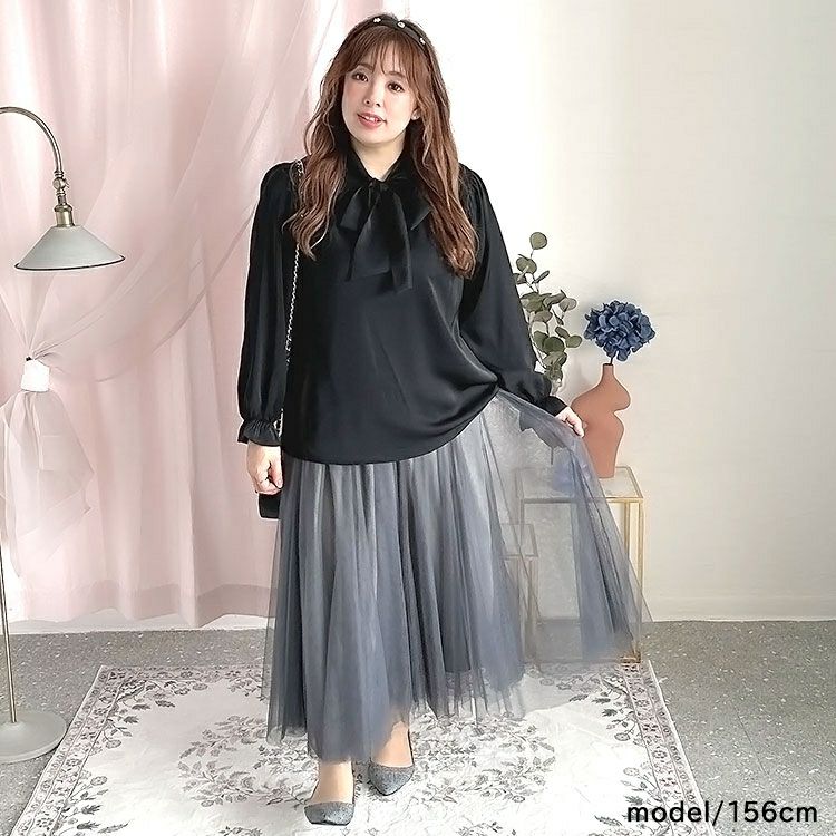 大きいサイズ レディース ボウタイブラウス　fem-387 【ゆうパケット可】