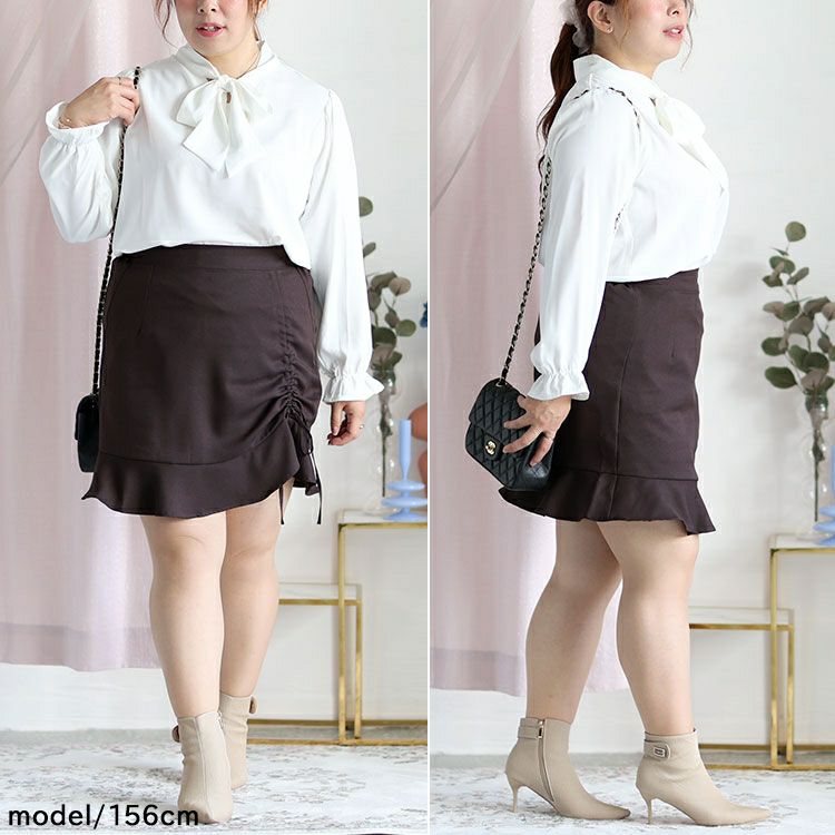 大きいサイズ レディース ボウタイブラウス　fem-387 【ゆうパケット可】