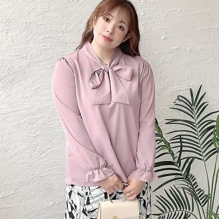 大きいサイズ レディース ボウタイブラウス　fem-387 【ゆうパケット可】