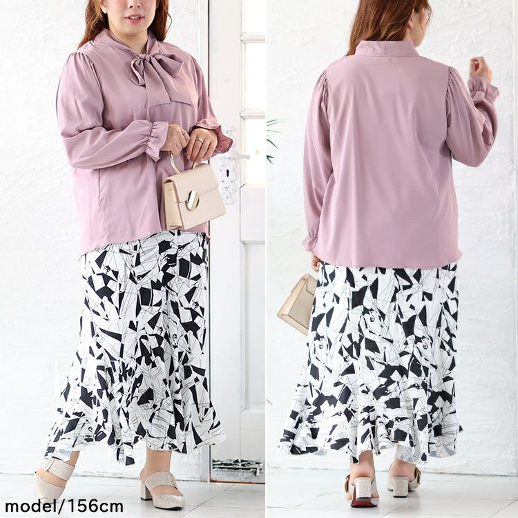 大きいサイズ レディース ボウタイブラウス　fem-387 【ゆうパケット可】