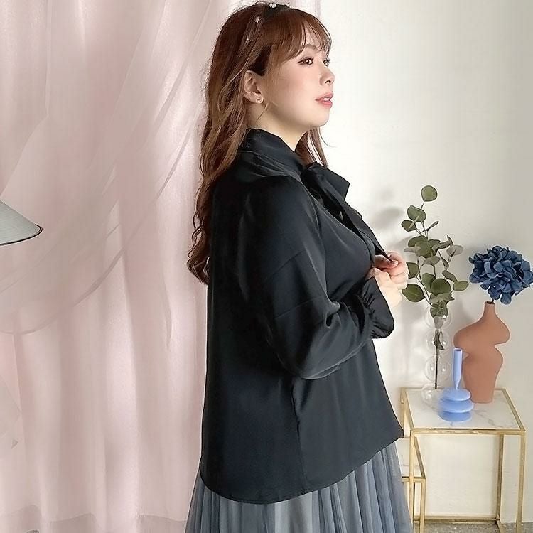 大きいサイズ レディース ボウタイブラウス　fem-387 【ゆうパケット可】 ブラック