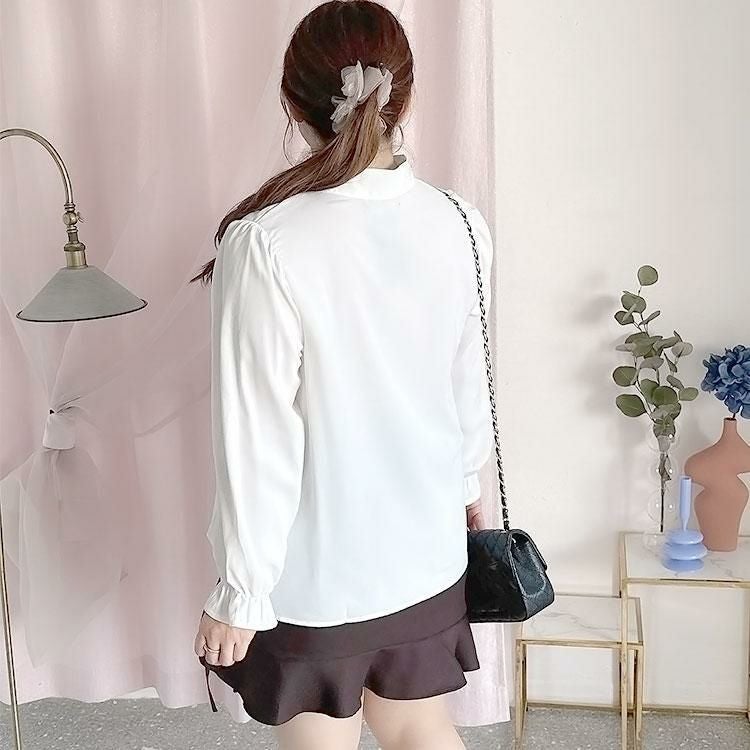 大きいサイズ レディース ボウタイブラウス　fem-387 【ゆうパケット可】 オフホワイト