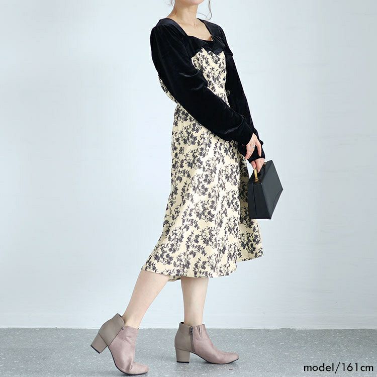 大きいサイズ レディース 胸元切替え花柄フレアワンピース　goldy-1370