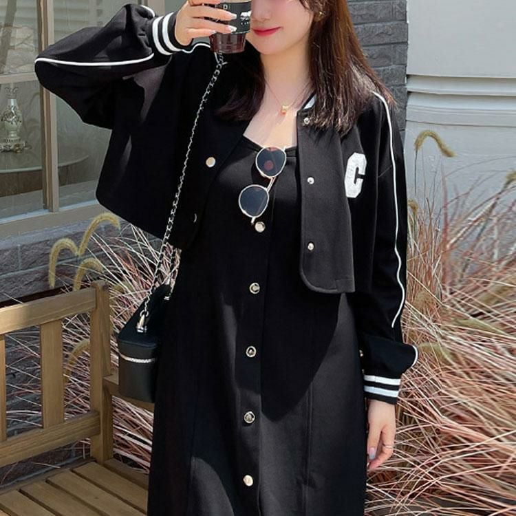 大きいサイズ レディース ジャージジャケット＆キャミワンピース　goldy-1365 ブラック