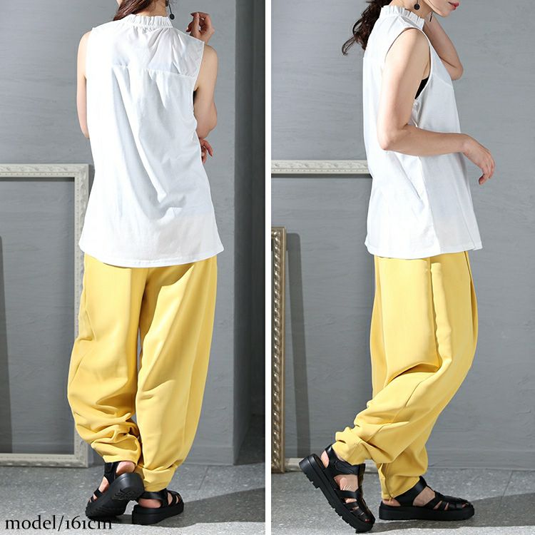 大きいサイズ レディース レイヤードスタイルも叶うスタンドカラーノースリーブ異素材シャツ　jp484 【メール便可】