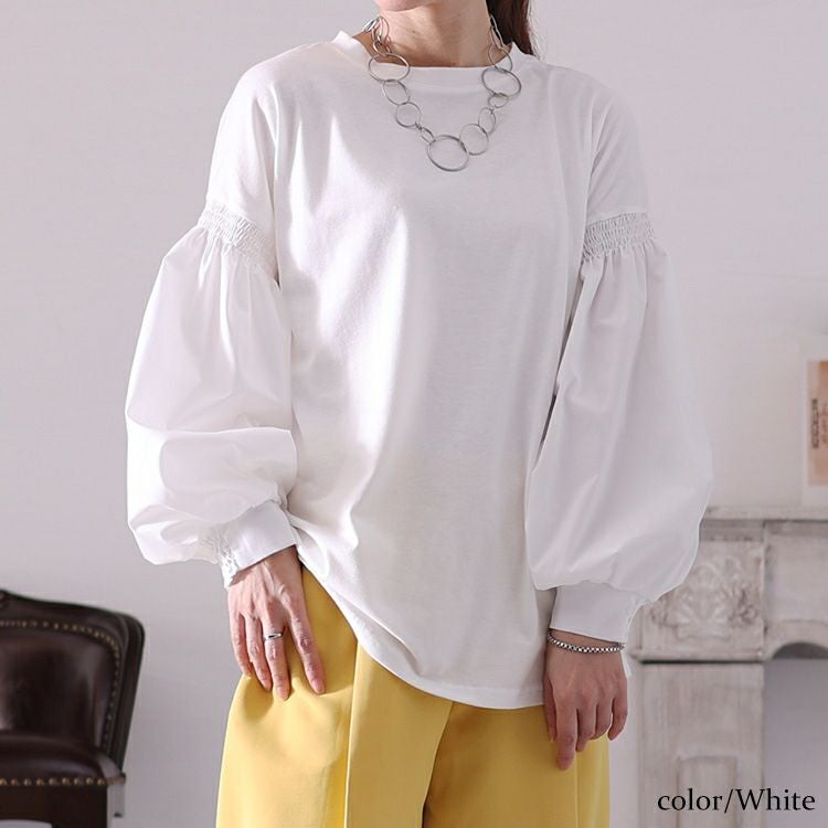大きいサイズ レディース 異素材ボリュームスリーブブラウス　jp485