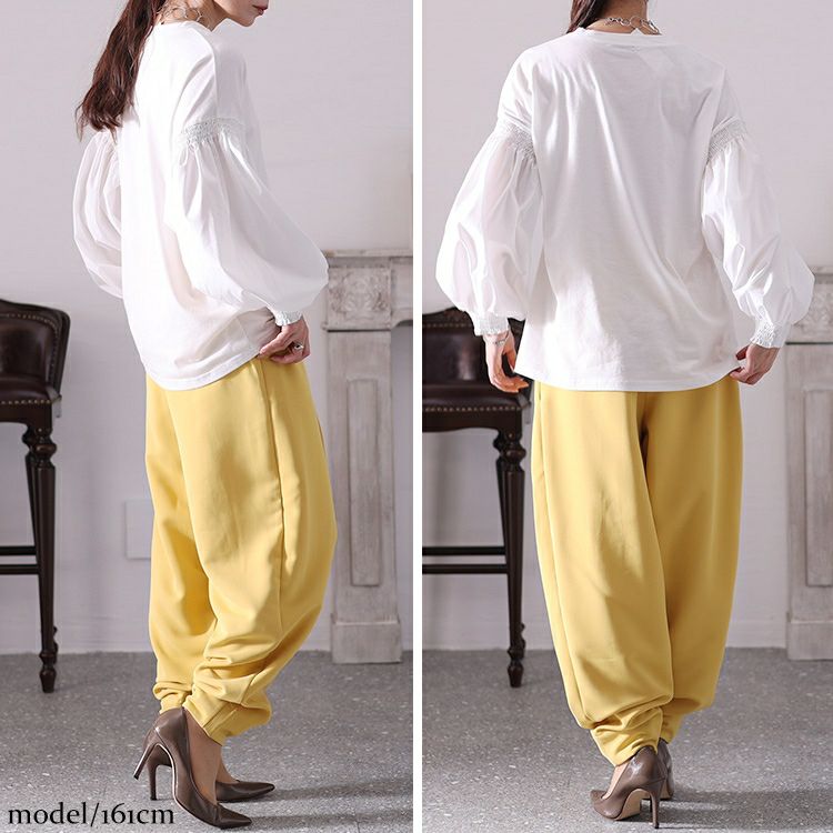 大きいサイズ レディース 異素材ボリュームスリーブブラウス　jp485