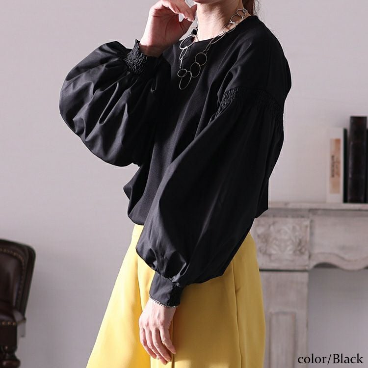 大きいサイズ レディース 異素材ボリュームスリーブブラウス　jp485