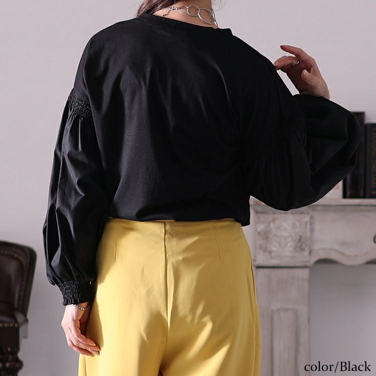大きいサイズ レディース 異素材ボリュームスリーブブラウス　jp485