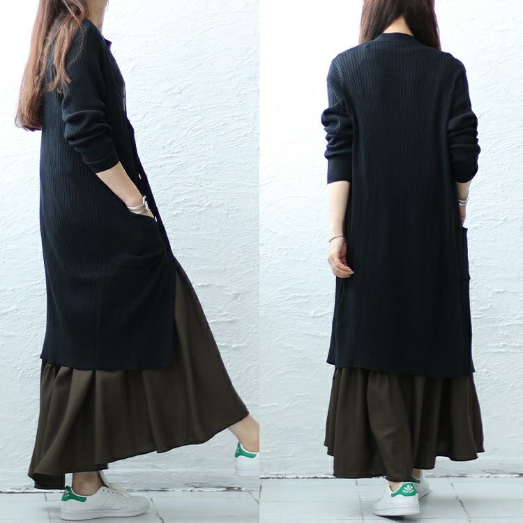 大きいサイズ レディース リブニットVネックロングカーディガン　wn-0004