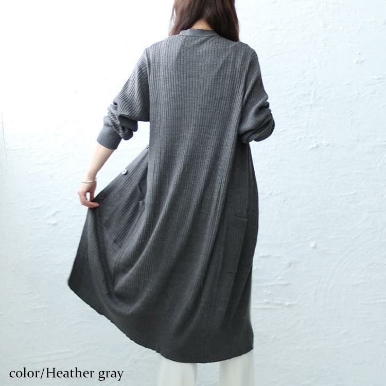 大きいサイズ レディース リブニットVネックロングカーディガン　wn-0004 杢グレー