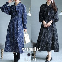 大きいサイズ レディース 花柄ボウタイシャツワンピース　fem-401