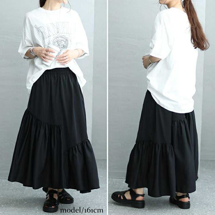 大きいサイズ レディース 変形ティアードスカート　fem-395