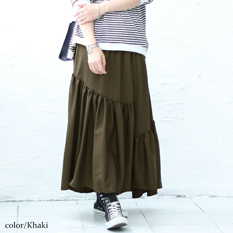 大きいサイズ レディース 変形ティアードスカート　fem-395