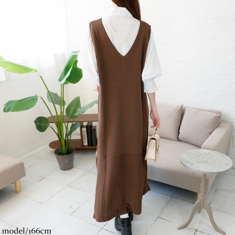 大きいサイズ レディース ボウタイブラウス＆ニットワンピースセット　fem-393