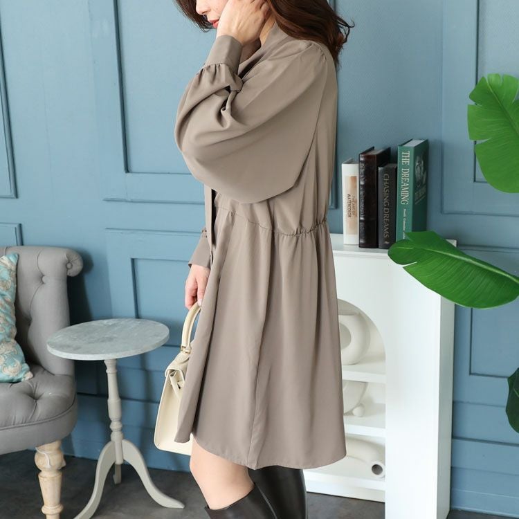 大きいサイズ レディース ボウタイタックワンピース　fem-394