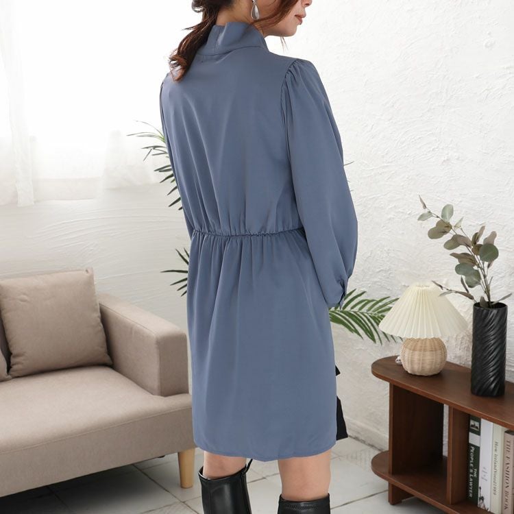 大きいサイズ レディース ボウタイタックワンピース　fem-394