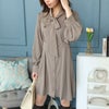 大きいサイズ レディース ボウタイタックワンピース　fem-394 グレージュ