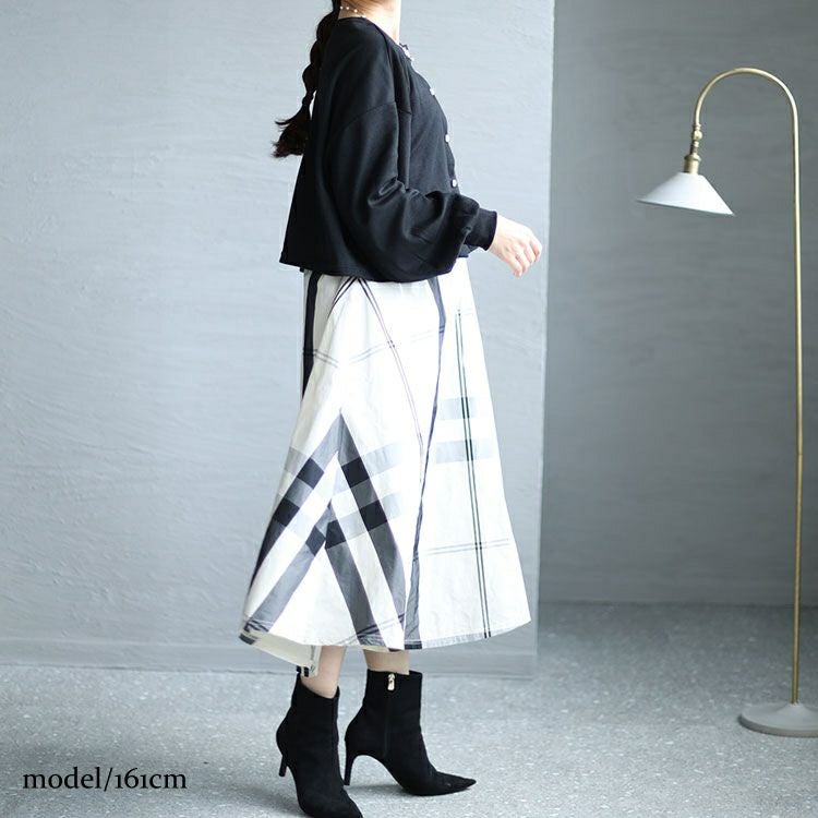 大きいサイズ レディース カーディガン＆チェック柄ドッキングワンピースセット　cros-140112