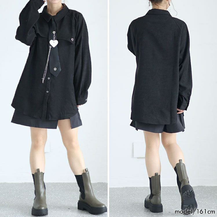 大きいサイズ レディース ネクタイ付きロングシャツ　goldy-1372