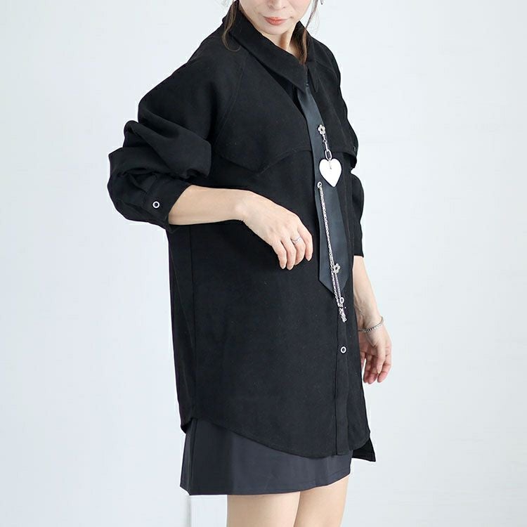 大きいサイズ レディース ネクタイ付きロングシャツ　goldy-1372