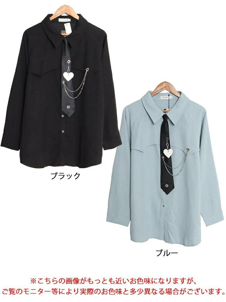大きいサイズ レディース ネクタイ付きロングシャツ　goldy-1372