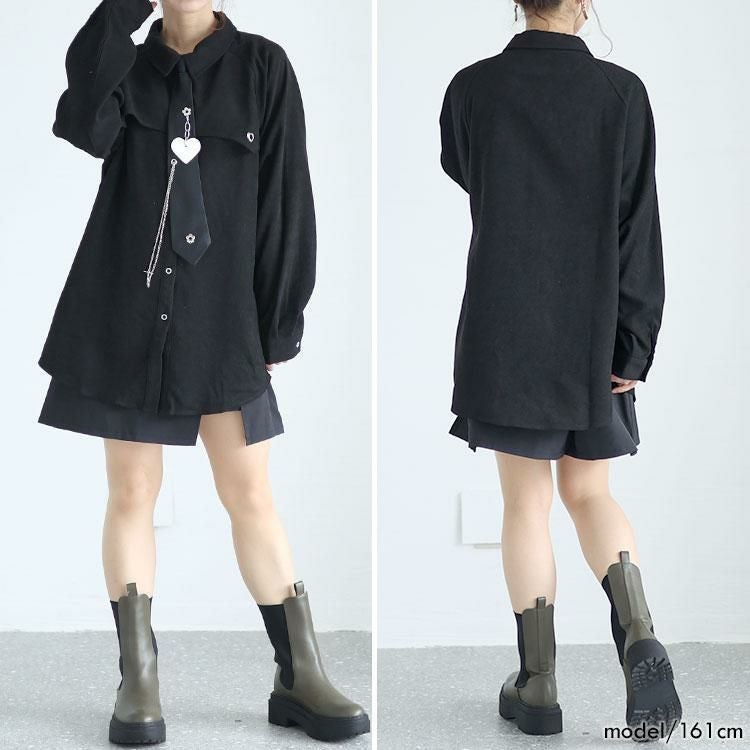 大きいサイズ レディース ネクタイ付きロングシャツ　goldy-1372 ブラック