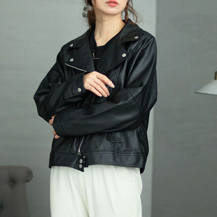 大きいサイズ レディース フェイクレザーライダースジャケット　sada-6877