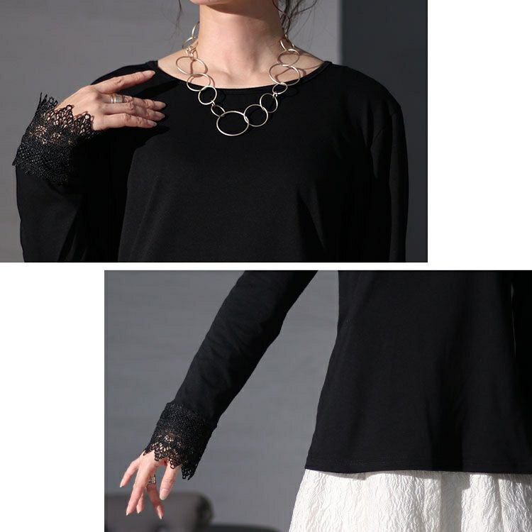 大きいサイズ レディース レース袖レイヤードカットソー　jp489 【メール便可】