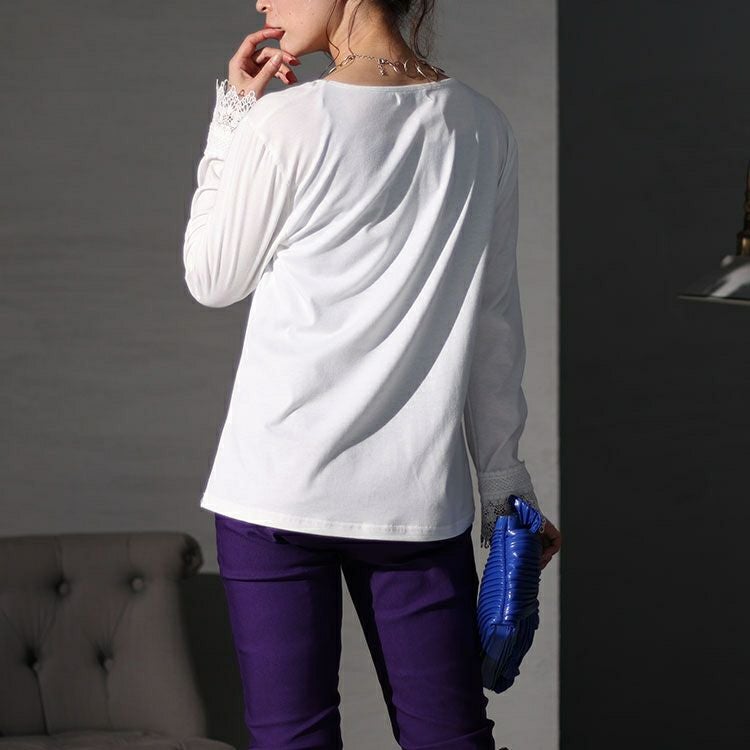 大きいサイズ レディース レース袖レイヤードカットソー　jp489 【メール便可】