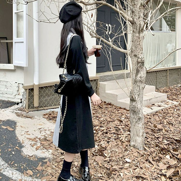 大きいサイズ レディース 配色切替フロントファスナーワンピース　goldy-1366