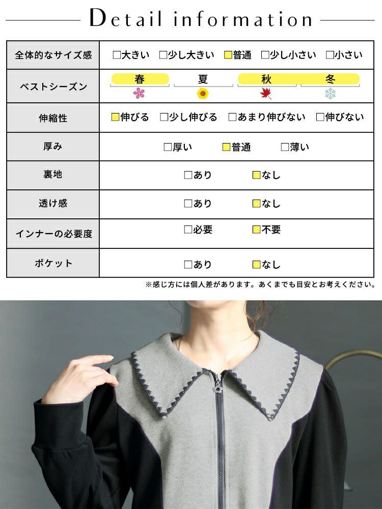 大きいサイズ レディース 配色切替フロントファスナーワンピース　goldy-1366
