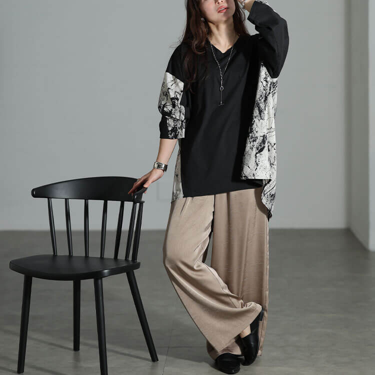 大きいサイズ レディース ボックスシルエットロンTシャツ　bai-0140 【メール便可】