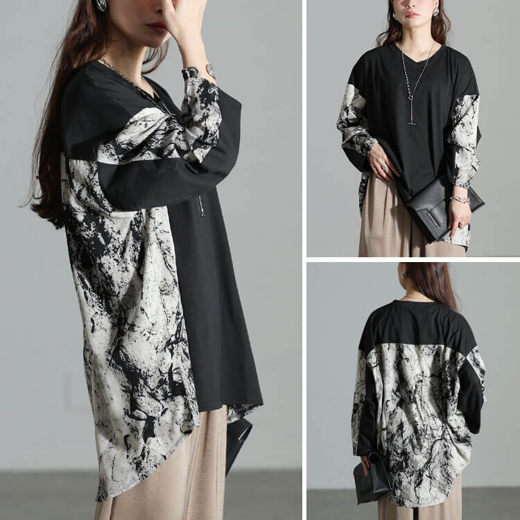 大きいサイズ レディース ボックスシルエットロンTシャツ　bai-0140 【メール便可】