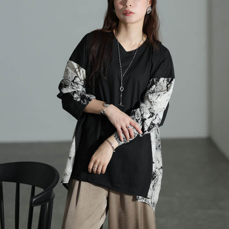 大きいサイズ レディース ボックスシルエットロンTシャツ　bai-0140 【メール便可】