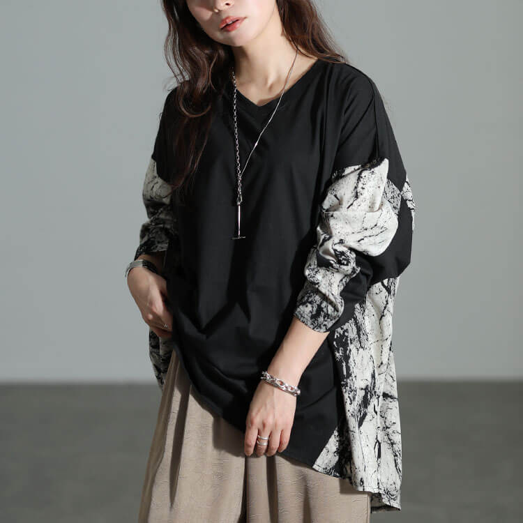 大きいサイズ レディース ボックスシルエットロンTシャツ bai-0140