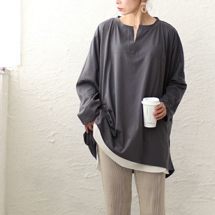 大きいサイズ レディース キーネックコクーン長袖チュニック　bai-0139 【メール便可】