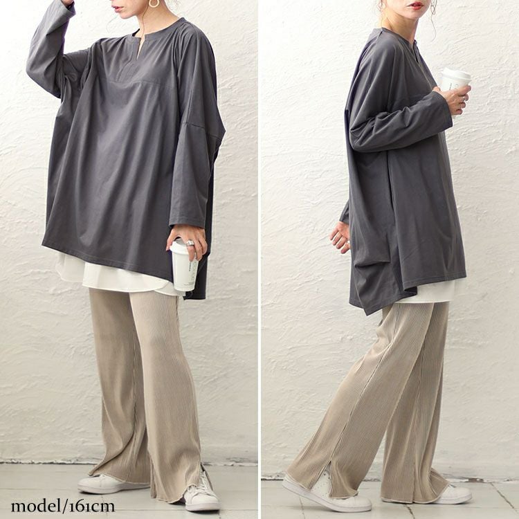大きいサイズ レディース キーネックコクーン長袖チュニック　bai-0139 【メール便可】