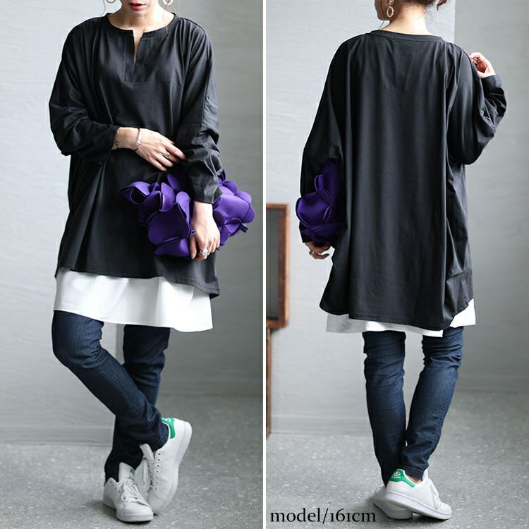 大きいサイズ レディース キーネックコクーン長袖チュニック　bai-0139 【メール便可】