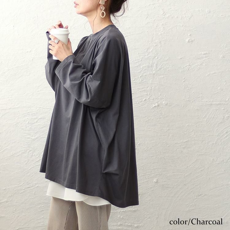 大きいサイズ レディース キーネックコクーン長袖チュニック　bai-0139 【メール便可】 チャコール