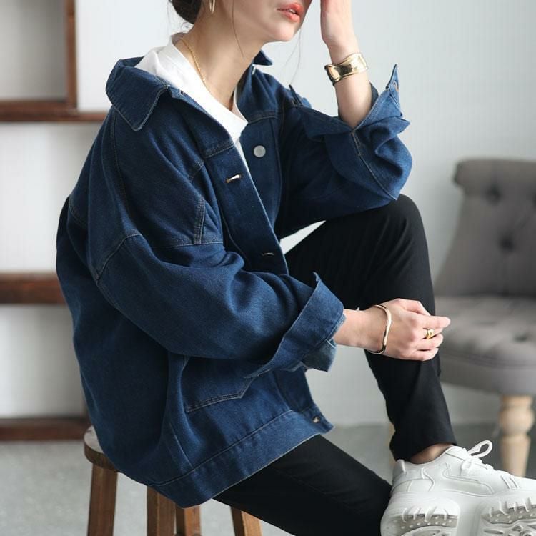 大きいサイズ レディース オーバサイズデニムブルゾン　sada-6881 ネイビー
