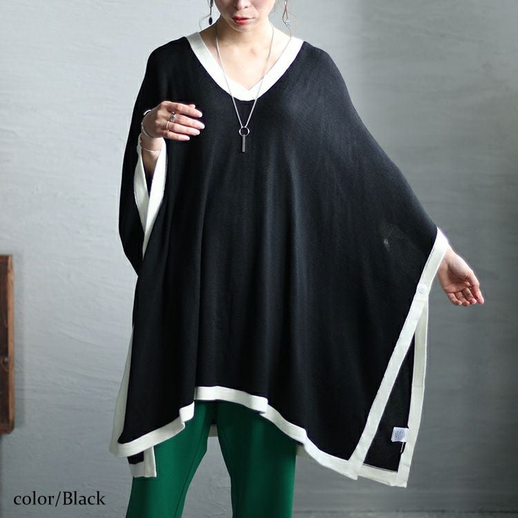 大きいサイズ レディース 配色ニットポンチョ　bro-0015