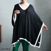 大きいサイズ レディース 配色ニットポンチョ　bro-0015 ブラック