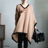 大きいサイズ レディース 配色ニットポンチョ　bro-0015 ベージュ