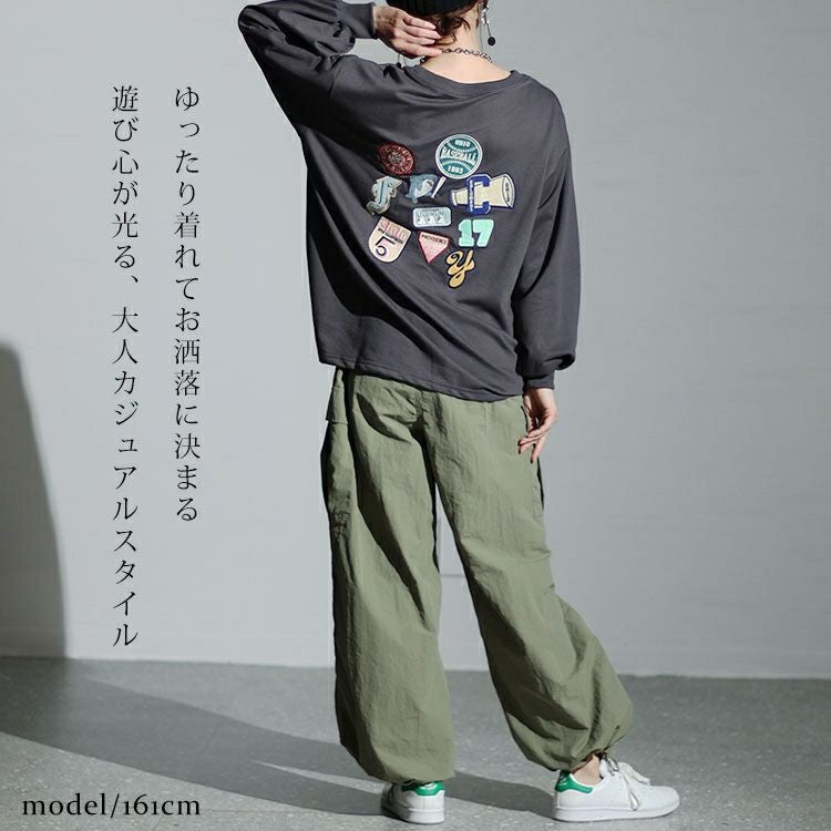 大きいサイズ レディース バックワッペンクルーネックトップス　cros-140123 【ゆうパケット可】