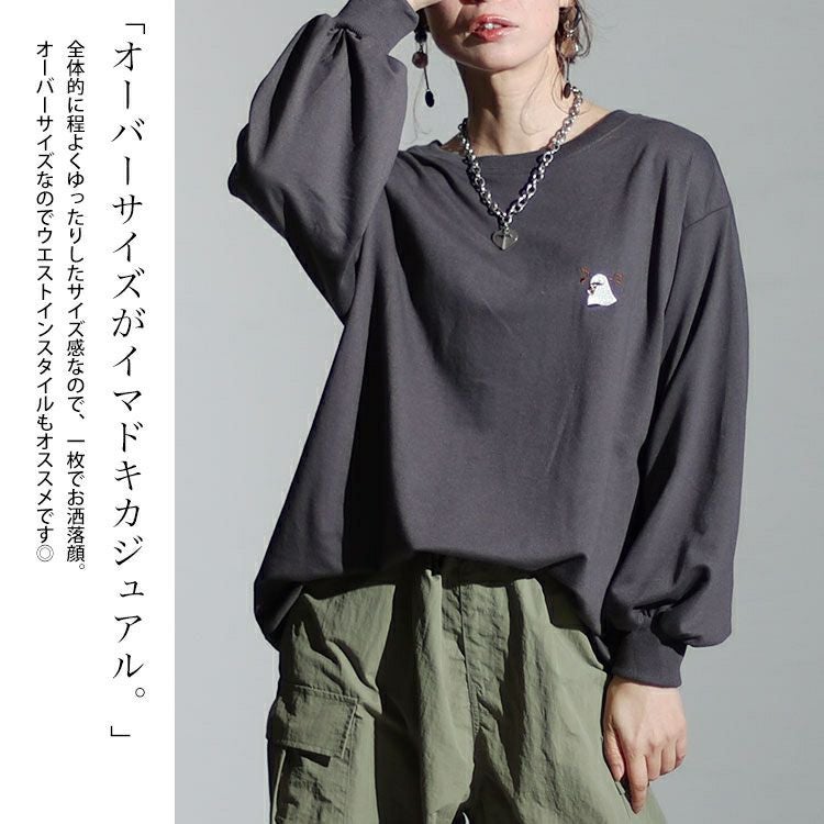 大きいサイズ レディース バックワッペンクルーネックトップス　cros-140123 【ゆうパケット可】