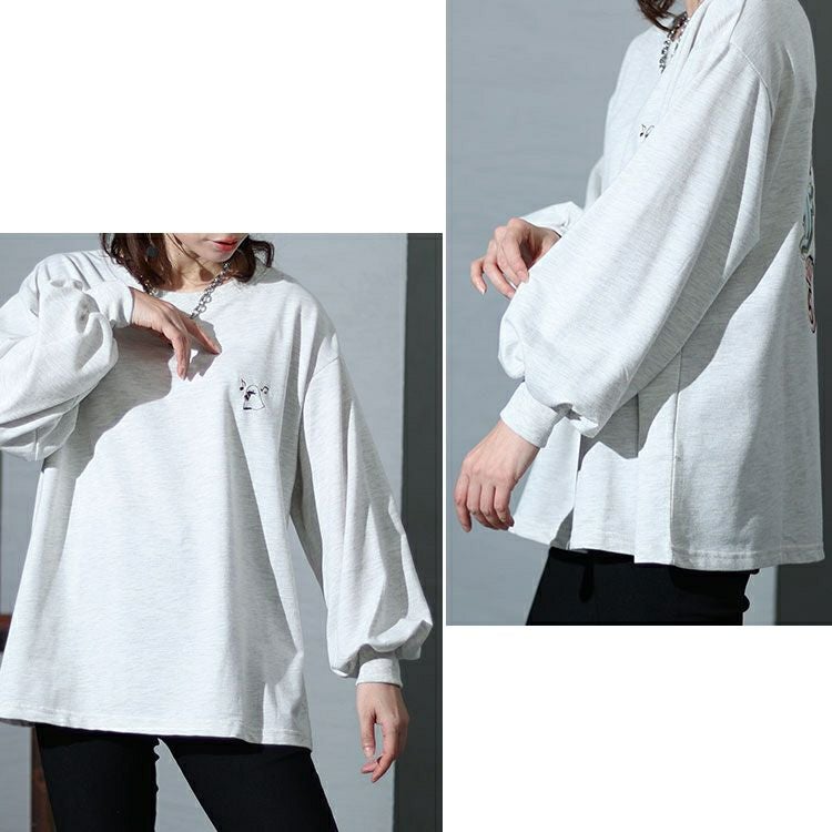 大きいサイズ レディース バックワッペンクルーネックトップス　cros-140123 【ゆうパケット可】